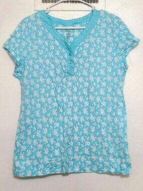 Light Blue Floral Cotton Button Front Top